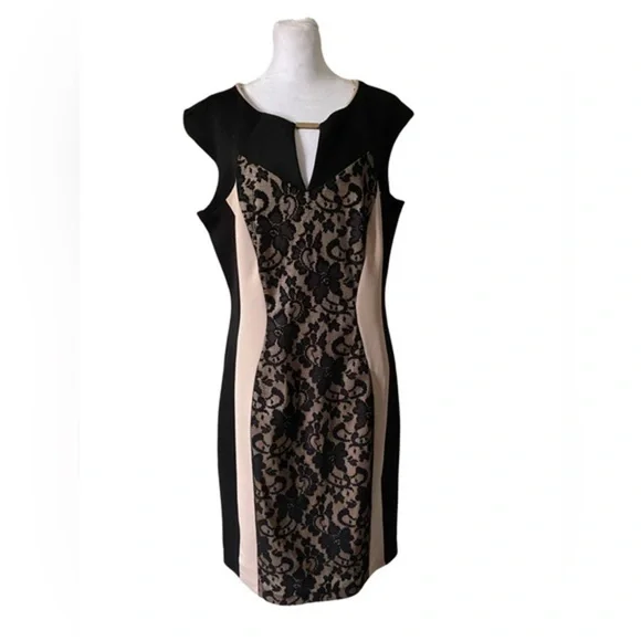 Db established Elegant Black and Cream Lace Dress size 14 lined - Picture 1 of 7